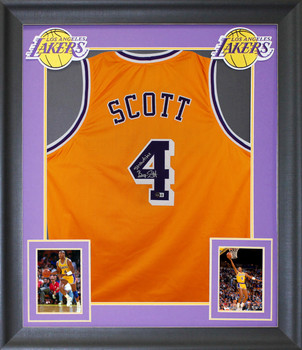 Byron Scott "Showtime" Authentic Signed Yellow Pro Style Framed Jersey BAS Wit