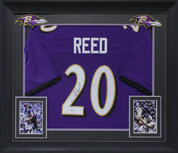 Ed Reed Authentic Signed Purple Pro Style Framed Jersey Autographed BAS Witness