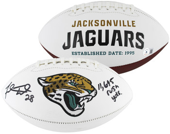 Jaguars Fred Taylor "11,695 Rush Yds" Signed White Panel Logo Football BAS Wit