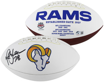 Rams Marshall Faulk Signed Wilson White Panel Logo Football BAS Witnessed