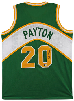 Gary Payton Authentic Signed Green Pro Style Jersey BAS Witnessed #W671749