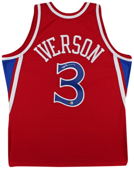 76ers Allen Iverson Authentic Signed Red M&N HWC Authentic Jersey BAS Witnessed
