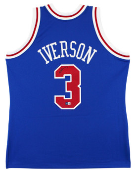 76ers Allen Iverson Authentic Signed Blue M&N HWC Authentic Jersey BAS Witnessed