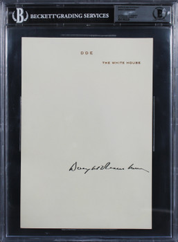 Dwight D. Eisenhower Signed 7x10.25 White House Stationary Page Auto 9! BAS Slab