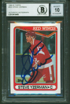 Red Wings Steve Yzerman Signed 1990 Topps #222 Card Auto Graded 10! BAS Slabbed