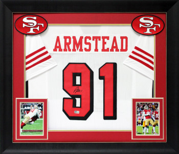 Arik Armstead Signed White Pro Style Framed Jersey w/ Dropshadow BAS Witness