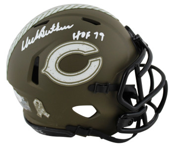 Bears Dick Butkus "HOF 79" Signed Salute To Service Speed Mini Helmet JSA Wit