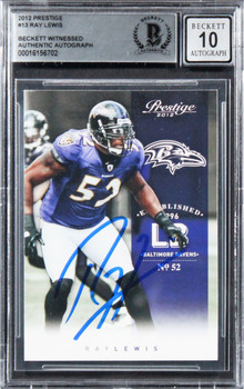 Ravens Ray Lewis Authentic Signed 2012 Prestige #13 Card Auto 10! BAS Slabbed