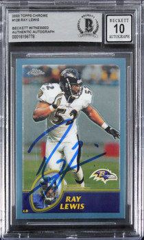 Ravens Ray Lewis Signed 2003 Topps Chrome #128 Card Auto 10! BAS Slabbed