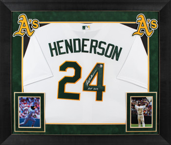 Athletics Rickey Henderson "HOF 2009" Signed White Nike Framed Jersey BAS Wit