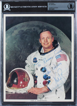 Neil Armstrong Apollo 11 "Best Wishes" Signed 8x10 NASA Photo BAS Slabbed