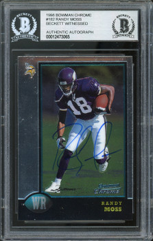 Vikings Randy Moss Signed 1998 Bowman Chrome #182 Rookie Card BAS Slabbed