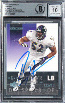 Ravens Ray Lewis Signed 2002 Upper Deck Ovation #7 Card Auto 10! BAS Slabbed