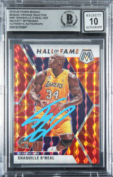 Lakers Shaquille O'Neal Signed 2019 Panini Mosaic OR #281 Card Auto 10! BAS Slab