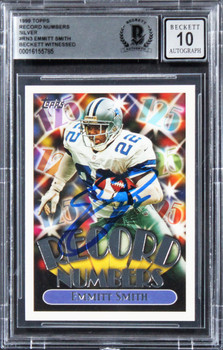 Cowboys Emmitt Smith Signed 1996 Topps Record Numbers #RN3 Card Auto 10 BAS Slab
