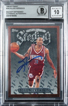 76ers Allen Iverson Signed 1996 Finest #240 Rookie Card Auto 10! BAS Slabbed