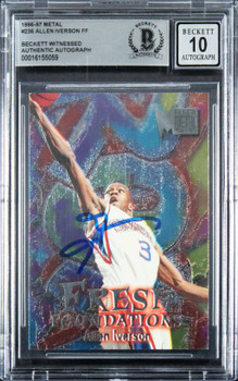 76ers Allen Iverson Signed 1996 Metal #236 Rookie Card Auto 10! BAS Slabbed