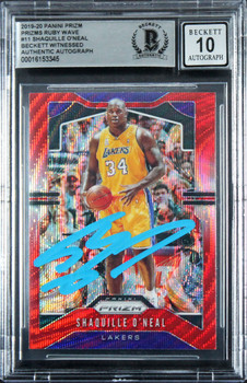 Lakers Shaquille O'Neal Signed 2019 Panini Prizm RW #11 Card Auto 10! BAS Slab