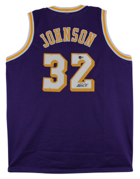 Magic Johnson Authentic Signed Purple Pro Style Jersey BAS Witnessed 2