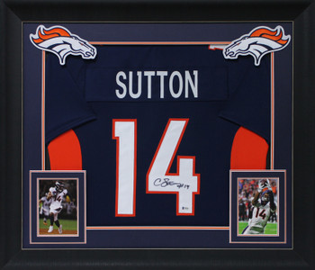 Courtland Sutton Authentic Signed Navy Blue Pro Style Framed Jersey BAS Witness