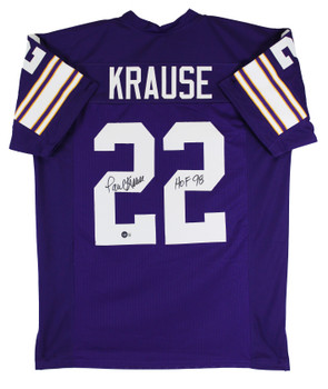 Paul Krause HOF 98 Authentic Signed Purple Pro Style Jersey Autographed BAS Wit