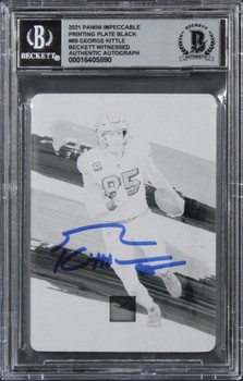 49ers George Kittle Signed 2021 Panini Printing Plate Black #89 Card BAS Slabbed