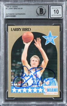 Celtics Larry Bird Authentic Signed 1990 Hoops #2 Card Auto 10! BAS Slabbed