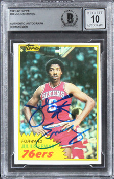 76ers Julius "Dr. J." Erving Signed 1981 Topps #30 Card Auto 10! BAS Slabbed 3