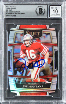 49ers Joe Montana Signed 2021 Select Prizm Silver #36 Card Auto 10! BAS Slabbed