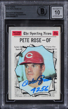 Reds Pete Rose "4256" Signed 1970 Topps #458 Card Auto 10! BAS Slabbed 8