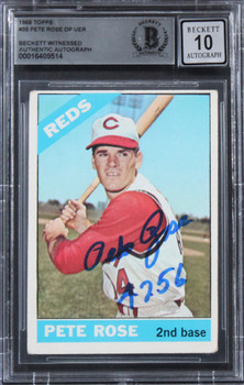 Reds Pete Rose "4256" Authentic Signed 1966 Topps #30 Card Auto 10! BAS Slabbed