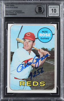 Reds Pete Rose "4256" Authentic Signed 1969 Topps #120 Card Auto 10! BAS Slabbed