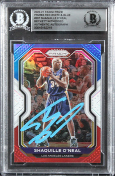 Lakers Shaquille O'Neal Signed 2020 Panini Prizm RW&B #207 Card BAS Slabbed