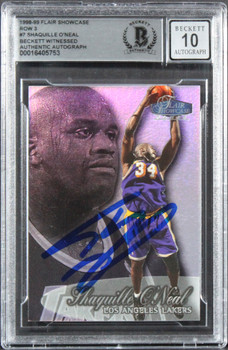 Lakers Shaquille O'Neal Signed 1998 Flair Showcase #7 Card Auto 10! BAS Slabbed