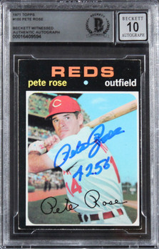 Reds Pete Rose "4256" Signed 1971 Topps #100 Card Auto Graded 10! BAS Slabbed 3