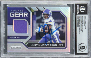 Justin Jefferson Signed 2020 Panini Prizm Rookie Gear #10 Card Auto 10! BAS Slab