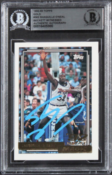 Magic Shaquille O'Neal Signed 1992 Topps Gold #362 Rookie Card BAS Slabbed