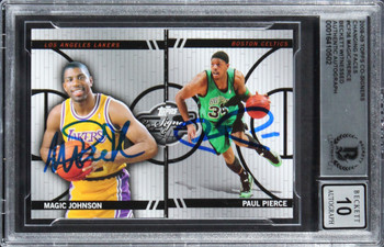 Magic Johnson & Paul Pierce Signed 2008 Topps CSCF #CF36 Card Auto 10! BAS Slab