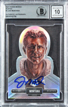 49ers Joe Montana Signed 2021 Panini Mosaic Busted #5 Card Auto 10! BAS Slabbed