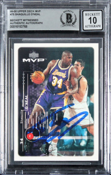 Lakers Shaquille O'Neal Signed 1999 Upper Deck MVP #75 Card Auto 10! BAS Slabbed