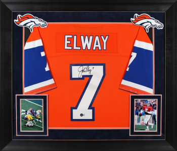 Broncos John Elway Authentic Signed Orange Alternate M&N Framed Jersey BAS Wit
