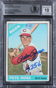 Reds Pete Rose "4256" Signed 1966 Topps #30 Card Auto Graded 10! BAS Slabbed 3