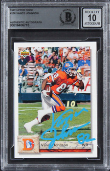 Broncos Vance Johnson Signed 1992 Upper Deck #258 Card Auto 10! BAS Slabbed