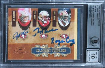 49ers (3) Montana, Rice & Craig Signed 2007 Donruss CTB #3 Card Auto 10 BAS Slab