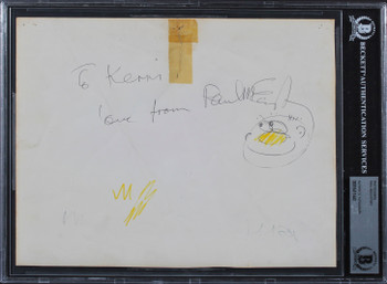 Paul McCartney Beatles "Love" Signed 8x10 Photo w/ Facial Doodle Sketch BAS Slab