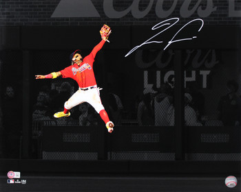 Braves Ronald Acuna Jr. Signed 16x20 Horizontal Spotlight Jumping Photo BAS Wit
