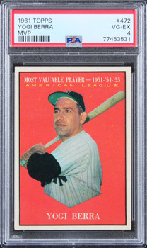 Yankees Yogi Berra 1961 Topps #472 Card Graded VG-EX-4 PSA Slabbed