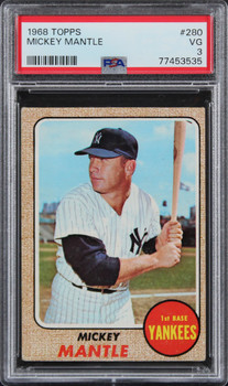 Yankees Mickey Mantle 1968 Topps #280 Card Graded VG-3 PSA Slabbed