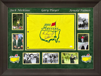 (3) Nicklaus, Palmer & Player Signed & Framed 2000 Masters Pin Flag JSA #BB22660