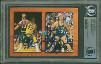 Magic Johnson & Larry Bird Authentic Signed 1993 Hoops #MB1 Card BAS Slabbed